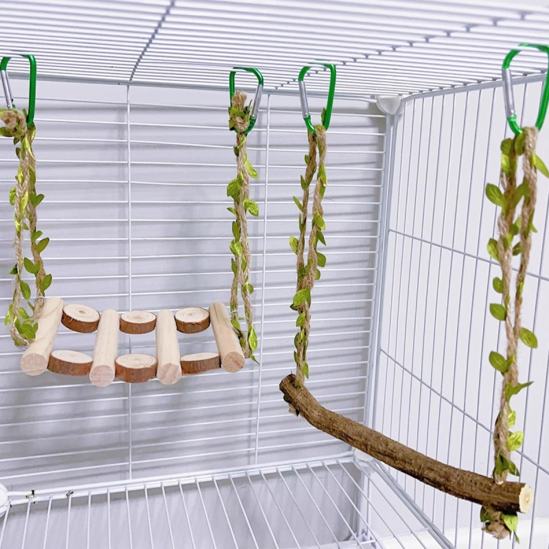 Klietka pre vtáky, terénne úpravy, papagájová hojdačka, hračka na perlové lezenie, interaktívny rebrík, proti uhryznutiu, brúsny pazúr, krúžky na uhryznutie z masívneho dreva