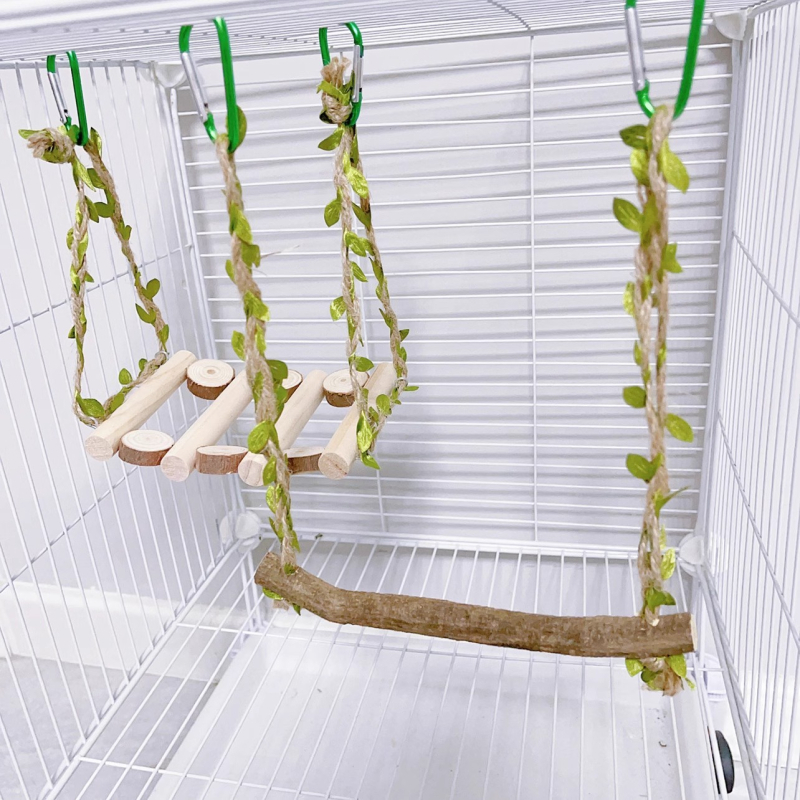 Klietka pre vtáky, terénne úpravy, papagájová hojdačka, hračka na perlové lezenie, interaktívny rebrík, proti uhryznutiu, brúsny pazúr, krúžky na uhryznutie z masívneho dreva