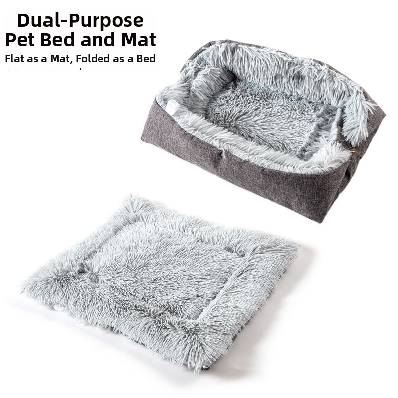 Фабрична директна доставка на постелка за домашни любимци, плюшена постелка за малко куче, котешко гнездо, есен и зима, матрак с двойна употреба за кучета и котки, домашни любимци