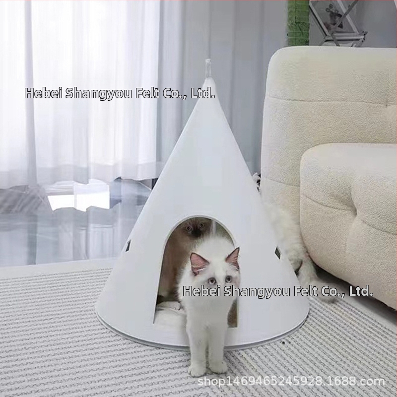 Котешка къщичка Four Seasons Универсална подвижна полузатворена палатка за котешка къщичка от филц, гнездо за домашни любимци