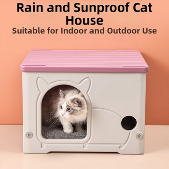 Φωλιά γάτας για όλες τις εποχές, αδιάβροχη και ανθεκτική στον ήλιο, μικρή ημικλειστή βίλα γάτας, πλαστικό σπιτάκι κουταβιού για αδέσποτες γάτες εξωτερικού χώρου