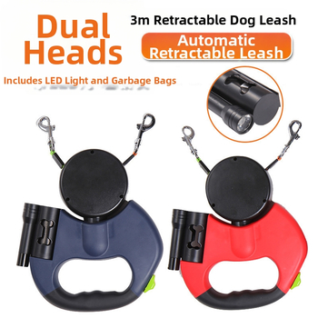 Διπλό σχοινί έλξης Διπλή αλυσίδα για σκύλους Σχοινί σκύλου με ένα σύρσιμο και δύο αντιεμπλέξιμα Σχοινί έλξης για σκύλους, αυτόματο, αναδιπλούμενο για μικρό σκύλο