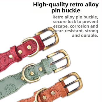 Ogrlica za pse od pamuka, kožna reljefna ogrlica za kućne ljubimce srednje i velike veličine, retro stil, Amazon Hot