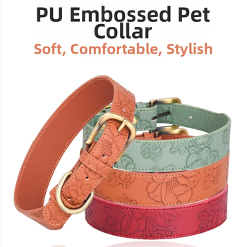 Ogrlica za pse od pamuka, kožna reljefna ogrlica za kućne ljubimce srednje i velike veličine, retro stil, Amazon Hot