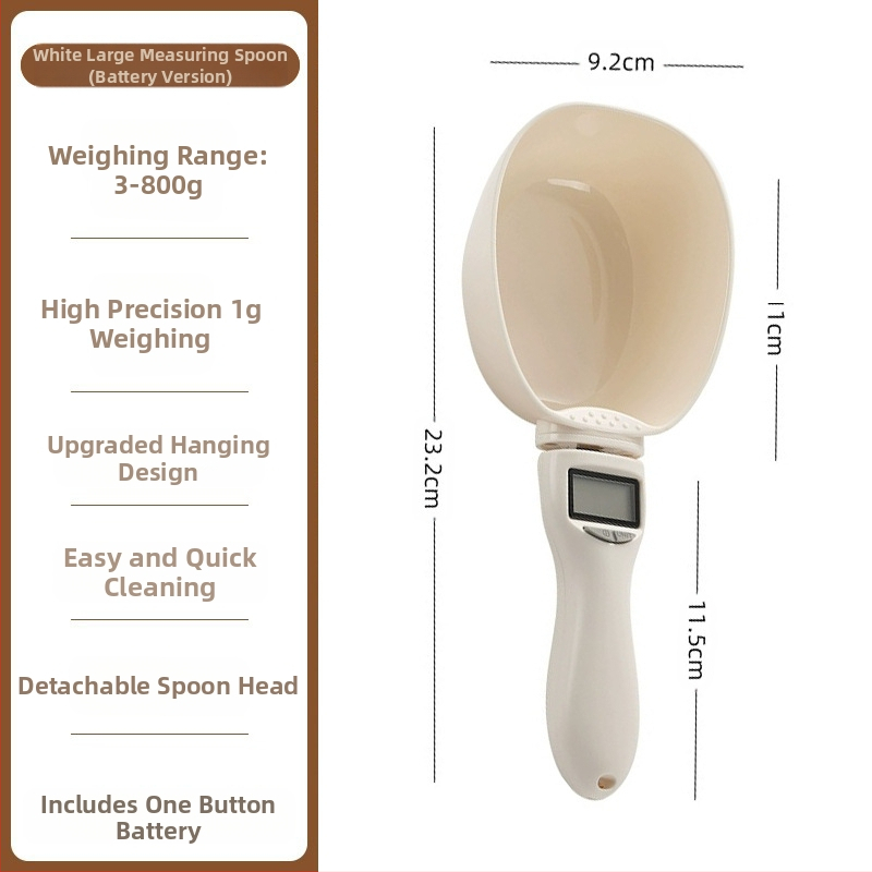 Didelis šaukštas, matavimo šaukštas, elektroninės svarstyklės, matavimo šaukštas, kačių ėdalo, šunų ėdalo, naminių gyvūnėlių šėrimo šaukštas, virtuvės kepimo svėrimo šaukštas