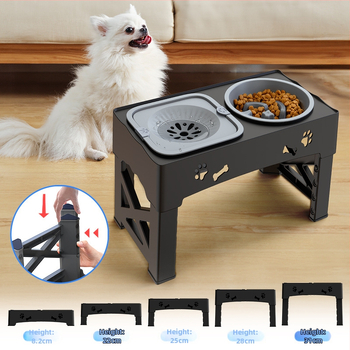 Τροφοδότης κατοικίδιων ζώων από ανοξείδωτο ατσάλι με διπλό μπολ, ενσωματωμένη ανυψωτική λεκάνη με αντικραδασμική προστασία για το λαιμό, μπολ αργής τροφοδοσίας για κατοικίδια, χονδρικής