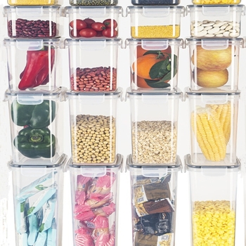 Maistinės klasės virtuvės sandarus stiklainis plastikinis grūdų laikymo dėžutės laikymo stiklainis užkandžių laikymo dėžutė PP20 dalių rinkinys