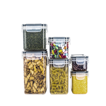 Maistinės klasės virtuvės sandarus stiklainis plastikinis grūdų laikymo dėžutės laikymo stiklainis užkandžių laikymo dėžutė PP20 dalių rinkinys