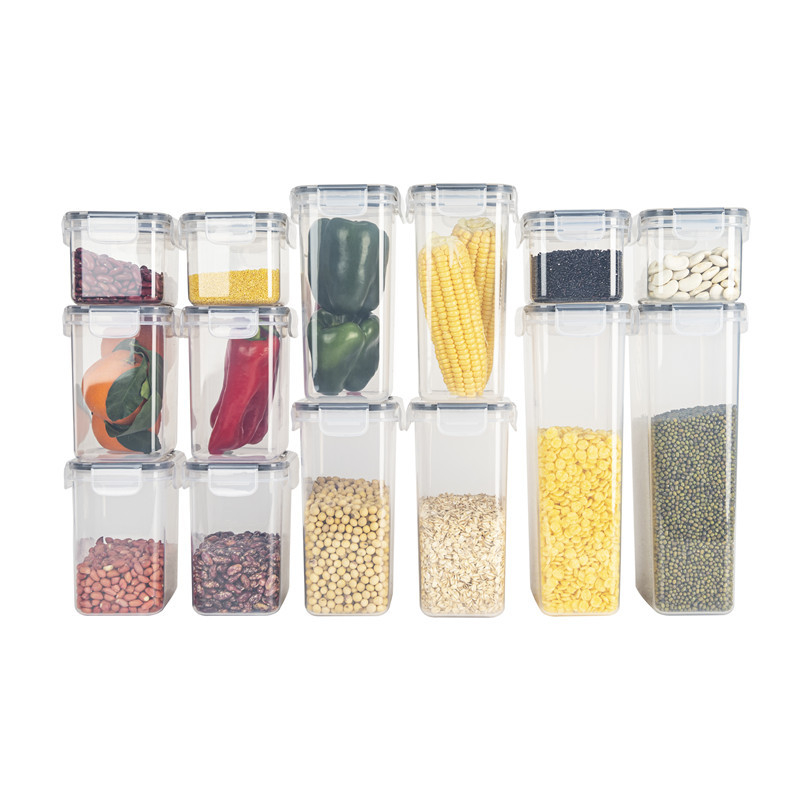 Maistinės klasės virtuvės sandarus stiklainis plastikinis grūdų laikymo dėžutės laikymo stiklainis užkandžių laikymo dėžutė PP20 dalių rinkinys