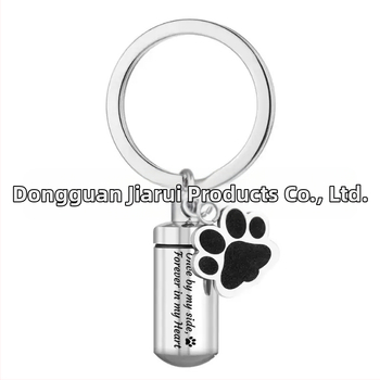 Nerūdijančio plieno naminių gyvūnėlių pelenų raktų pakabukas cilindrinis šuns letenos butelis