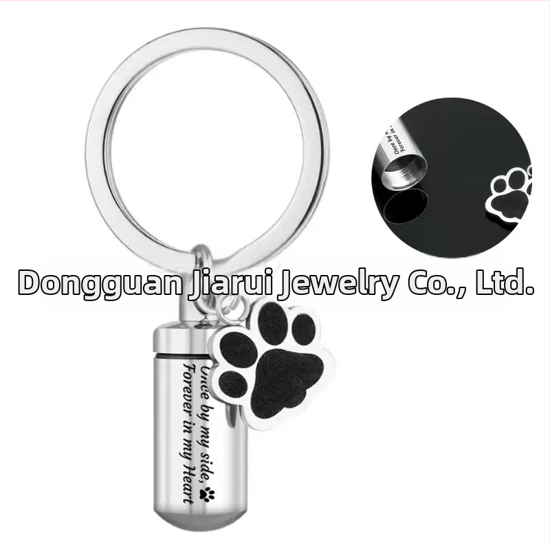 Ключодържател от неръждаема стомана с пепел от домашни любимци, цилиндрична бутилка за кучешки нокът