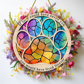 Kryžminis katės ir šuns pėdsakų spalvotas diskas, akrilinis naminių gyvūnėlių mylėtojo sienos miegamojo dažytos langų gėlės pakabinamas vainikas