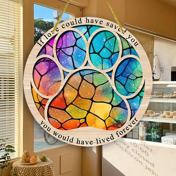 Kryžminis katės ir šuns pėdsakų spalvotas diskas, akrilinis naminių gyvūnėlių mylėtojo sienos miegamojo dažytos langų gėlės pakabinamas vainikas