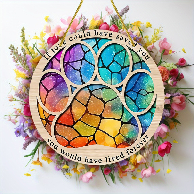 Kryžminis katės ir šuns pėdsakų spalvotas diskas, akrilinis naminių gyvūnėlių mylėtojo sienos miegamojo dažytos langų gėlės pakabinamas vainikas