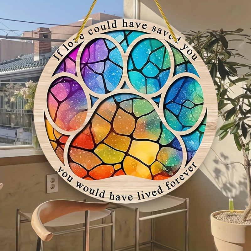 Kryžminis katės ir šuns pėdsakų spalvotas diskas, akrilinis naminių gyvūnėlių mylėtojo sienos miegamojo dažytos langų gėlės pakabinamas vainikas