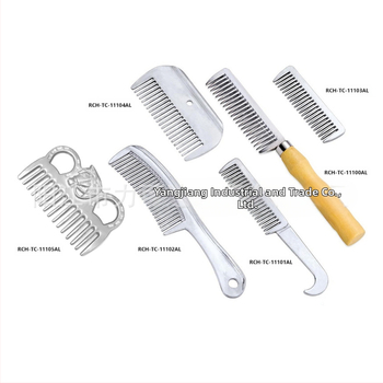 Гребен за грива за домашни любимци с дървена дръжка, гребен с отворен възел от алуминиева сплав, гребен за грива за коне, гребен за коса с широки зъби