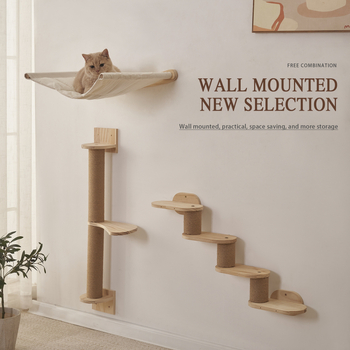 Οικιακή βάση αναρρίχησης για γάτες, ξύλινη σκάλα για γάτες, παιχνίδι αναρρίχησης για ξύσιμο γάτας, ξύλινη βάση αναρρίχησης για γάτες από σιζάλ, τοποθετημένη στον τοίχο