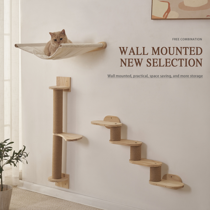Háztartási fali macska mászóka állvány fa macska lépcső macska kaparó mászójáték fa falra szerelhető szizál macska mászóka állvány