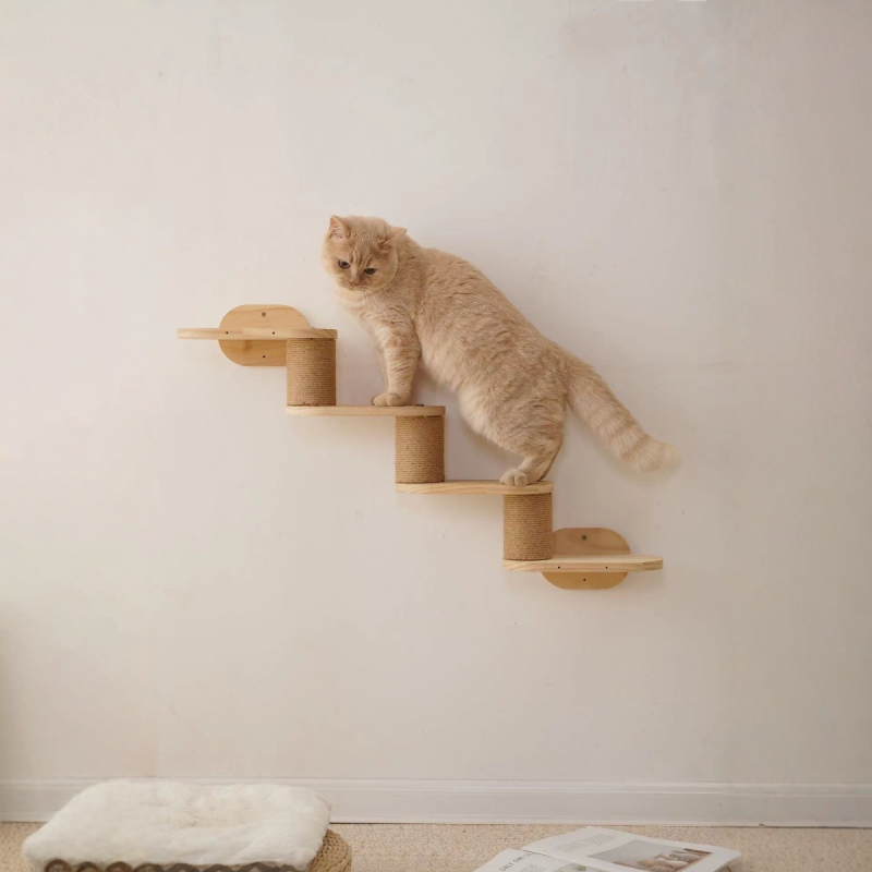 Háztartási fali macska mászóka állvány fa macska lépcső macska kaparó mászójáték fa falra szerelhető szizál macska mászóka állvány