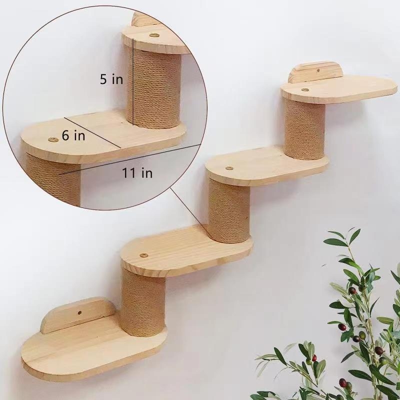 Háztartási fali macska mászóka állvány fa macska lépcső macska kaparó mászójáték fa falra szerelhető szizál macska mászóka állvány