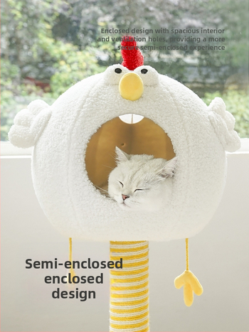 zeze Κοτόπουλο Ράφι Αναρρίχησης για Γάτες Φωλιά για Γάτες Δέντρο για Γάτες Ενσωματωμένη Χειμερινή Στήλη Στήριξης για Γάτες Μασίφ Ξύλινο Μικρό Πολυτελές Βαρέλι για Γάτες Φωλιά για Γάτες