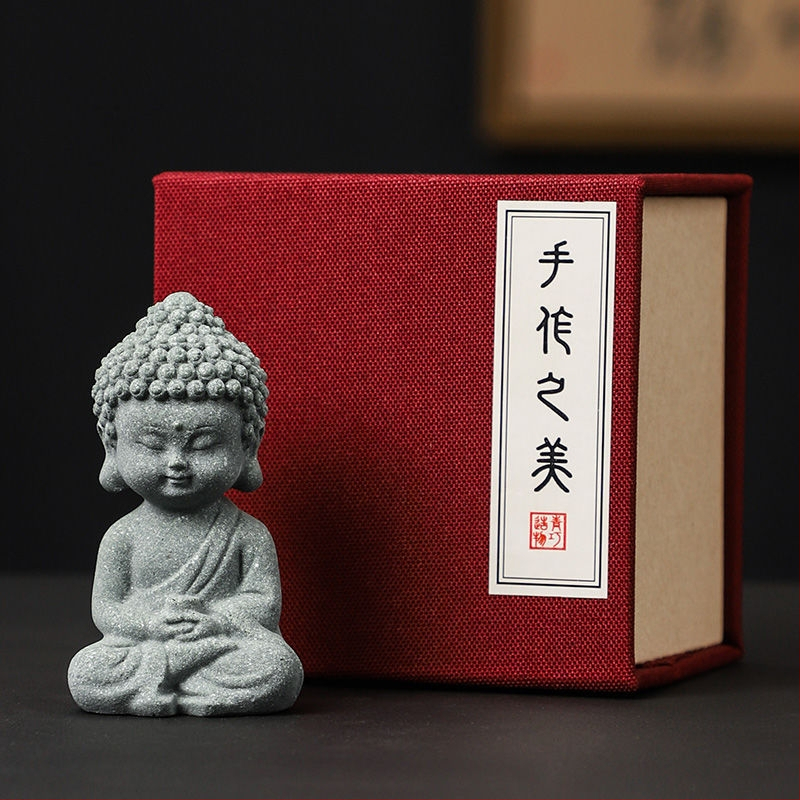 Nacionalinio stiliaus žalias smiltainis peizažas Budos statula Budos arbatos augintinis maži papuošalai bonsai žuvų bako peizažo dekoravimas amatai dovana