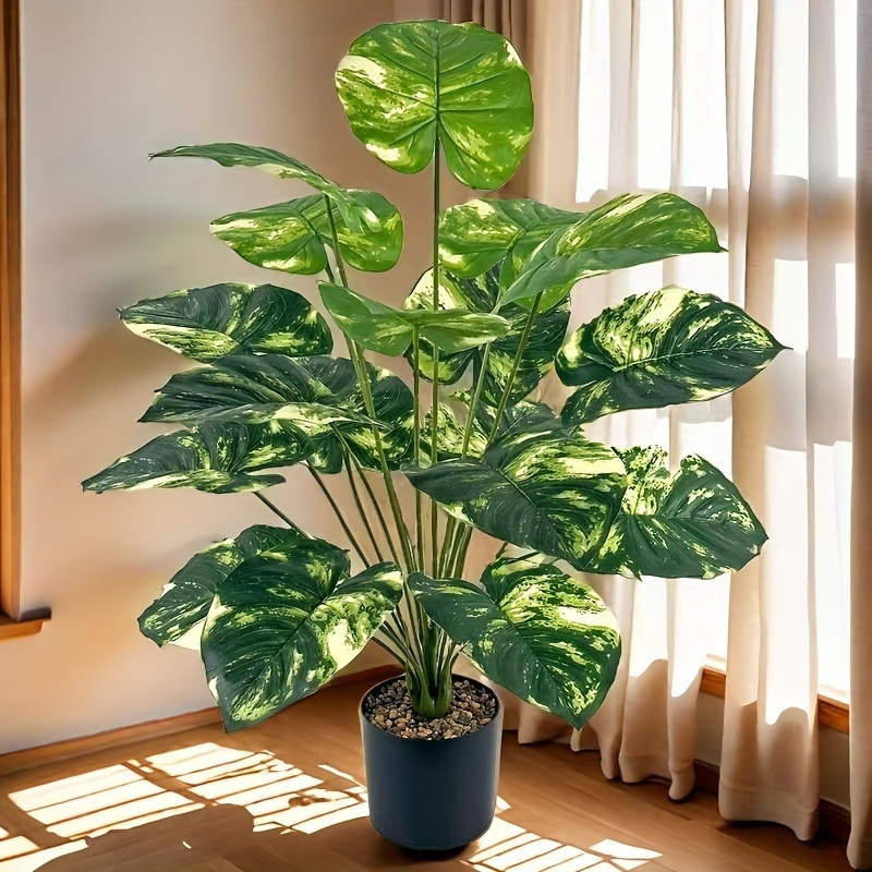 Dirbtinis žalias augalas vazoniniame bonsai medyje, vidaus ir svetainės dekoras, 18 galvų gėlių pothos, netikras augalas namams