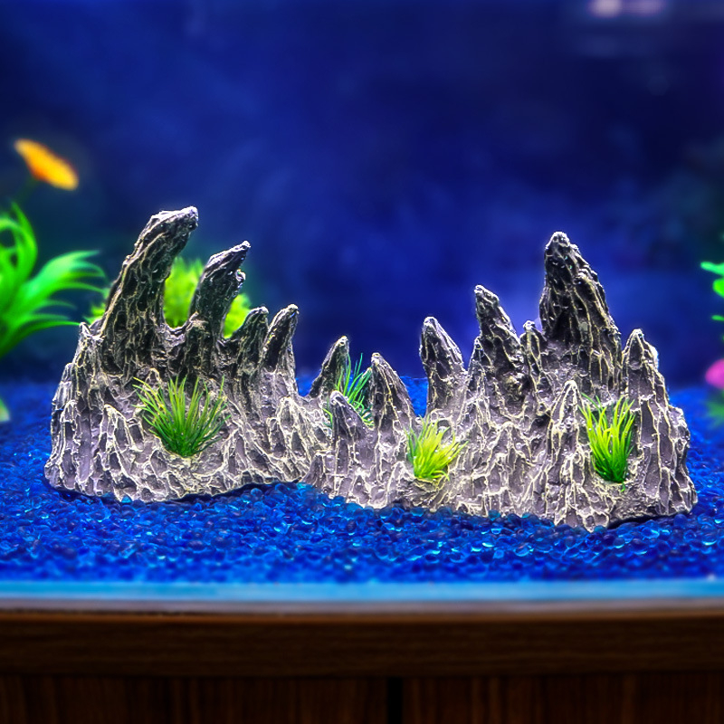 Populaarsed kalatankide haljastuskaunistused, kummalised kivid, kiviktaimla, veetaimed, draakoniluu mäe vaik, simuleeritud rohelise draakoni kivikanjoni maastik