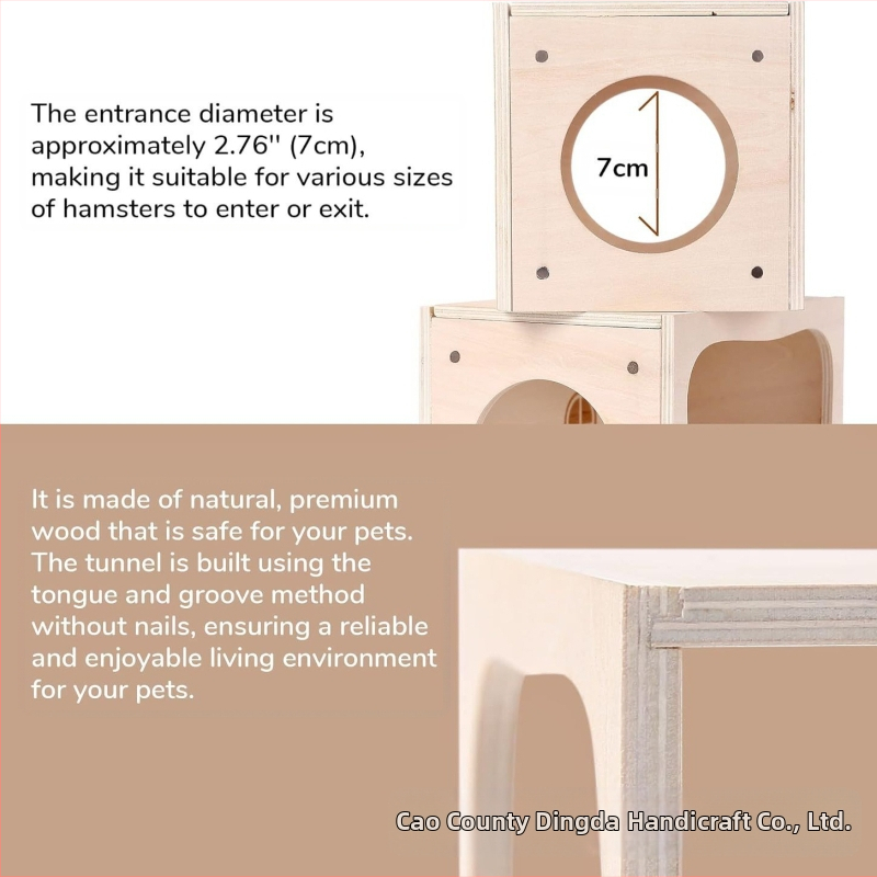 Дървена къщичка за хамстер, тунел за малки животни, играчка за изследване на дървени пейзажни принадлежности, тайно воайорско гнездо