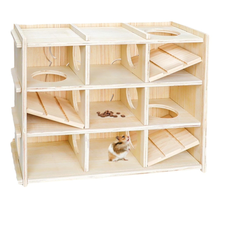 Medinis žiurkėno lizdas, žiurkėno laipiojimo pabėgimo namelis, „Auksinis lokys“, kelių miegamųjų labirintas, intelekto lavinimo žaislas, kraštovaizdžio reikmenys