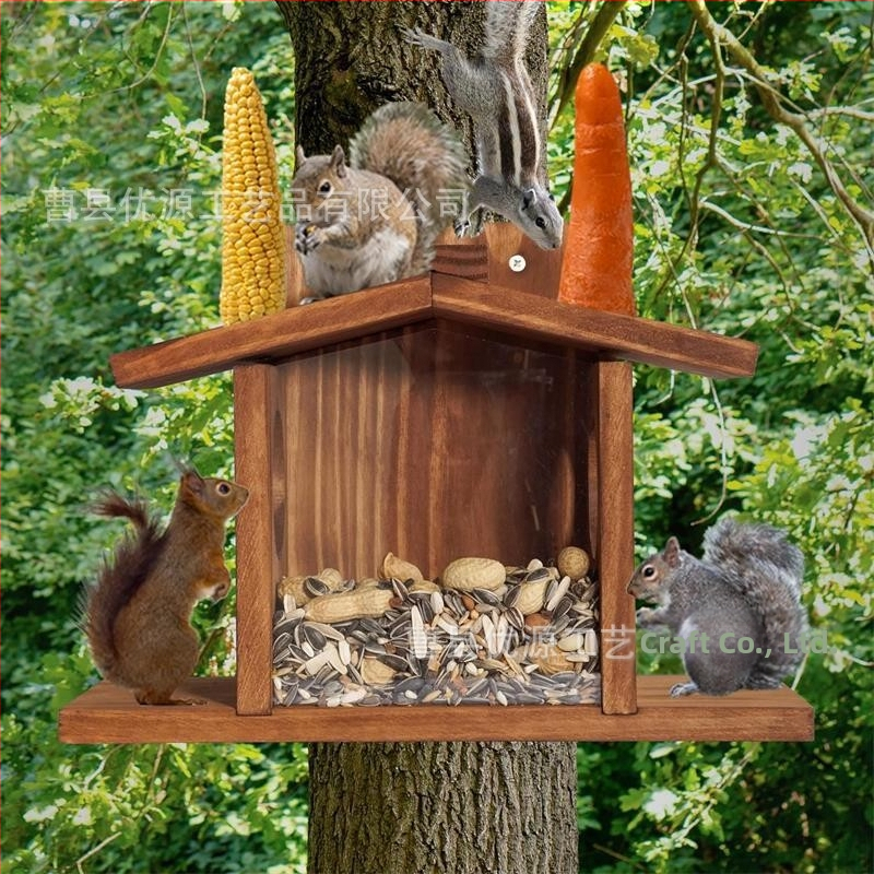 Дървена хранилка за катерици, градинска хранилка за птици, къщичка за птици, платформа за птици, висяща колибри, масивна дървена градинска декорация