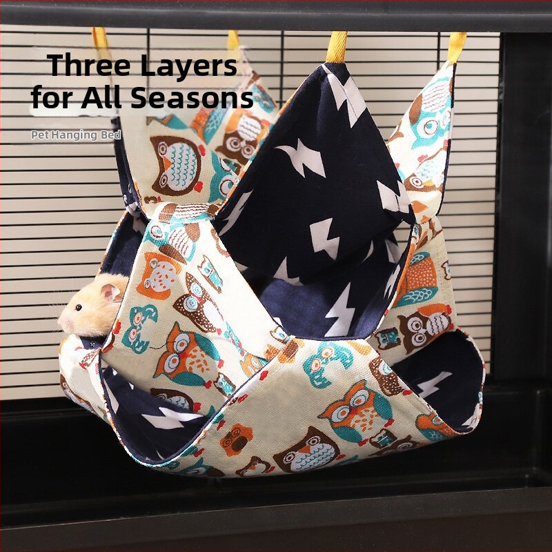 Hamac pentru hamster transfrontalier, veveriță înflorită, planor de zahăr, dublu strat, cuib de bumbac pentru animale de companie mici, pat cu leagăn, hamac agățat pentru animale de companie mici