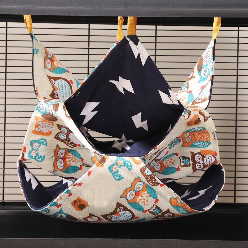 Хамак за хамстери с цветна катерица, захарен планер, двуслоен, памучен, за спане, люлка, висящ, хамак за малки домашни любимци