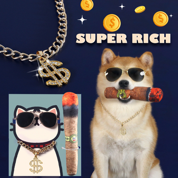 Външна търговия с домашни любимци, диамантени висулки, златни колиета, слънчеви очила, пура, котка, трева, играчка, котка, куче, костюм, хип-хоп