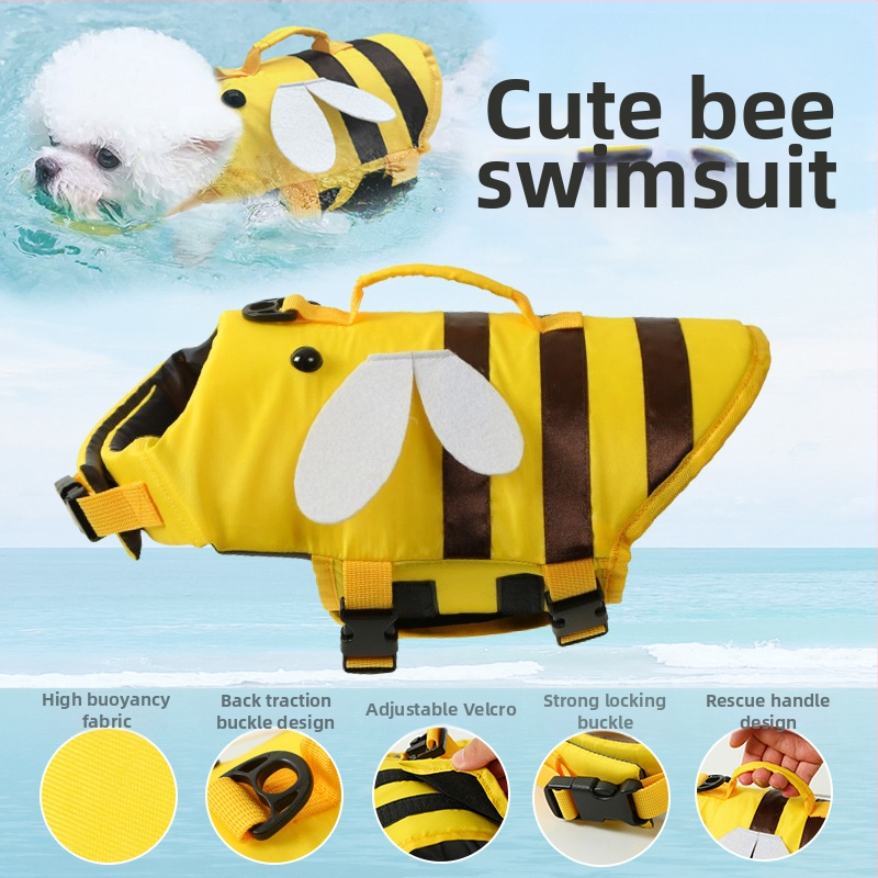 Летни спасителни жилетки за домашни любимци, малки и средни кучета, плюшено мече, бишон, домашни любимци, регулируем бански костюм за кучета