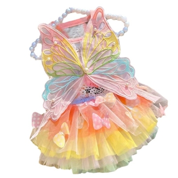 Ρούχα για σκύλους Καλοκαιρινό λεπτό φόρεμα πριγκίπισσας γάτας Ουράνιο τόξο πεταλούδα Πολύχρωμο φουσκωτό μικρό φόρεμα για σκύλους