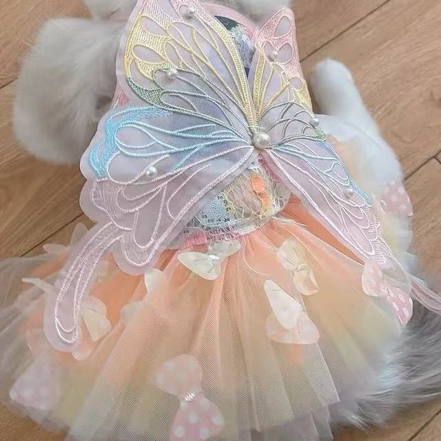 Odjeća za pse Ljetna tanka haljina za mačke s princezom u duginim bojama, šarena napuhana haljina za male pse s plišanim uzorkom