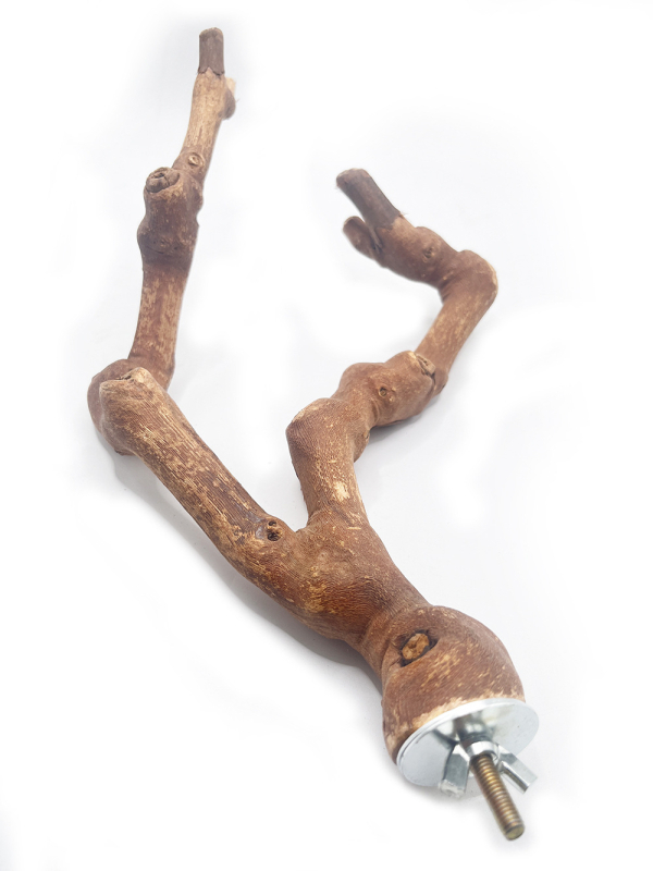 Естествена дървена стойка за птици с двоен клон от грозде, кацалка за папагали, шлифоваща нокът, стълб за станция за птици с разклонение, дървена играчка-пръчка от грозде