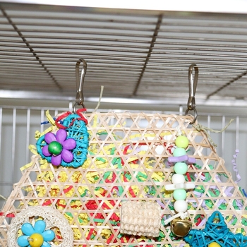 Παιχνίδι παπαγάλου που ροκανίζει γομφίους, χρωματιστό ψιλοκομμένο χαρτί, είδη πουλιών, σκεύη, κλουβί πουλιών, μενταγιόν, διασυνοριακό, ζεστό σε πωλήσεις, μπαμπού δίχτυ, καμπάνα