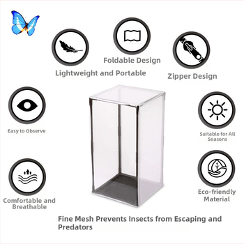 Piiriülene läbipaistev liblikapuur saab olla hulgimüügis kokkupandav keiserlik liblikapuur, maapinnal asuv putukavõrk, putukate aretuspuur