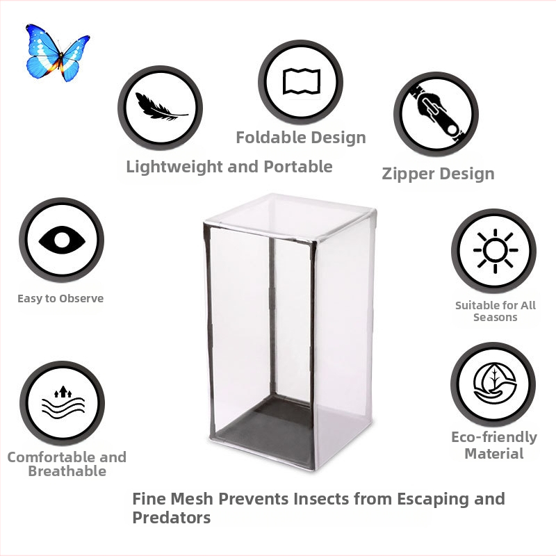 Трансгранична прозрачна клетка за пеперуди може да бъде сгъваема императорска клетка за пеперуди, наземна клетка, външна мрежа за насекоми, клетка за развъждане на насекоми