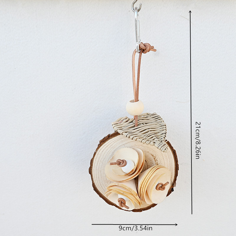 Papiga Ptica Drvena igračka od punog drveta, ratana, za grickanje konopca, kriška prirodnog drveta, cvijet, rafija kuglica, pribor za kutnjake od pluta