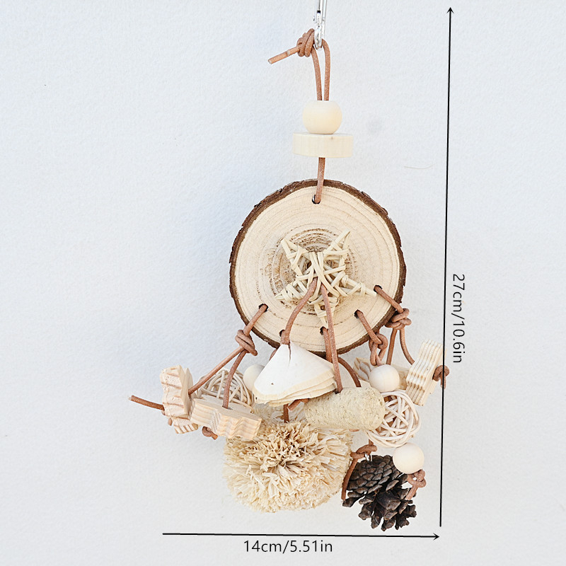 Papiga Ptica Drvena igračka od punog drveta, ratana, za grickanje konopca, kriška prirodnog drveta, cvijet, rafija kuglica, pribor za kutnjake od pluta