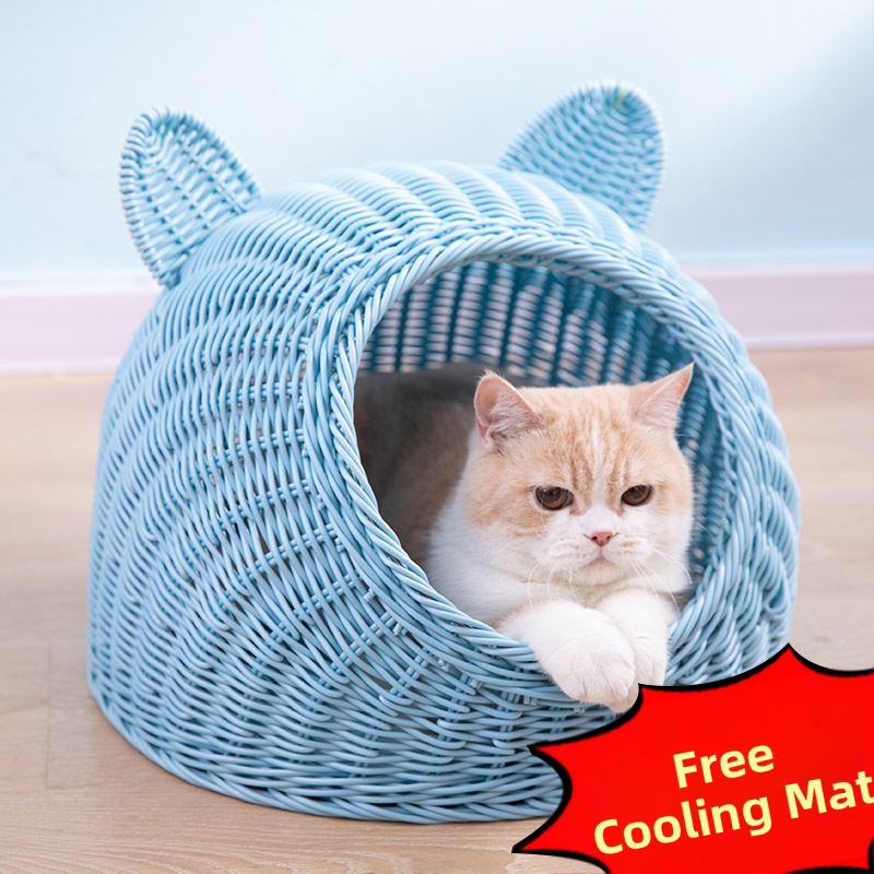 Imitacija ratana, perivo mačje gnijezdo, vila, poluzatvorena, univerzalna ljetna kućica za pse od ratana, prozračna, za četiri godišnja doba, generacija dlake