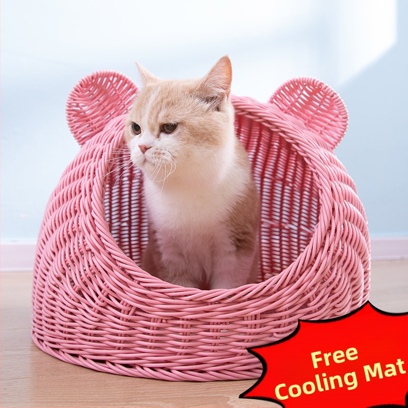 Imitacija ratana, perivo mačje gnijezdo, vila, poluzatvorena, univerzalna ljetna kućica za pse od ratana, prozračna, za četiri godišnja doba, generacija dlake