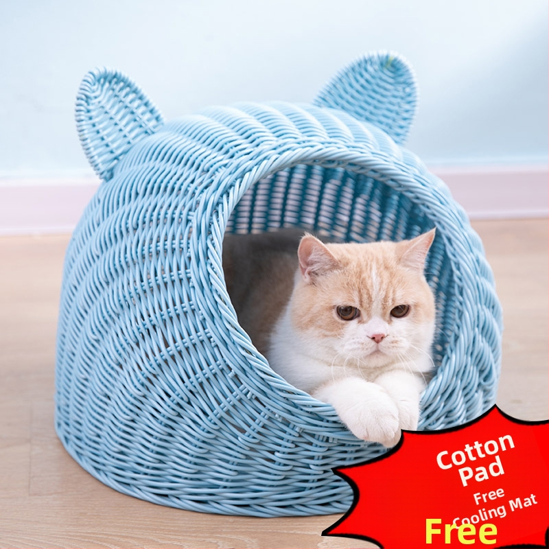 Imitacija ratana, perivo mačje gnijezdo, vila, poluzatvorena, univerzalna ljetna kućica za pse od ratana, prozračna, za četiri godišnja doba, generacija dlake