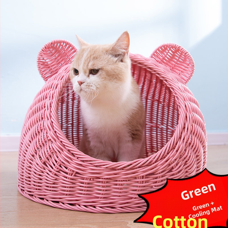 Imitacija ratana, perivo mačje gnijezdo, vila, poluzatvorena, univerzalna ljetna kućica za pse od ratana, prozračna, za četiri godišnja doba, generacija dlake