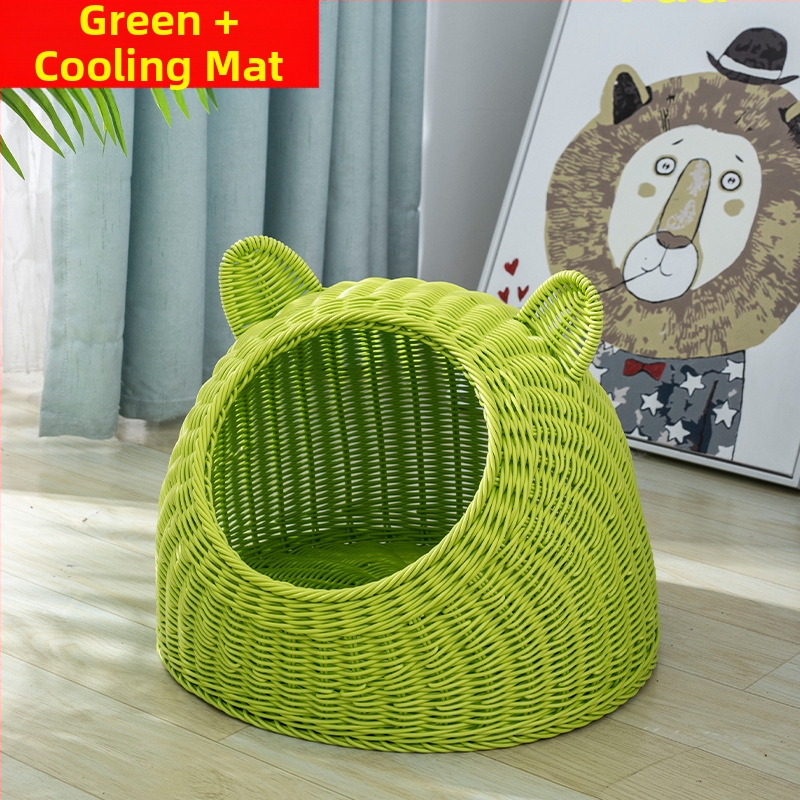 Imitacija ratana, perivo mačje gnijezdo, vila, poluzatvorena, univerzalna ljetna kućica za pse od ratana, prozračna, za četiri godišnja doba, generacija dlake