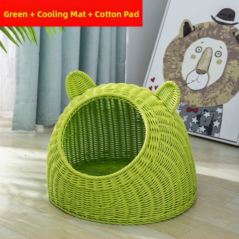 Imitacija ratana, perivo mačje gnijezdo, vila, poluzatvorena, univerzalna ljetna kućica za pse od ratana, prozračna, za četiri godišnja doba, generacija dlake