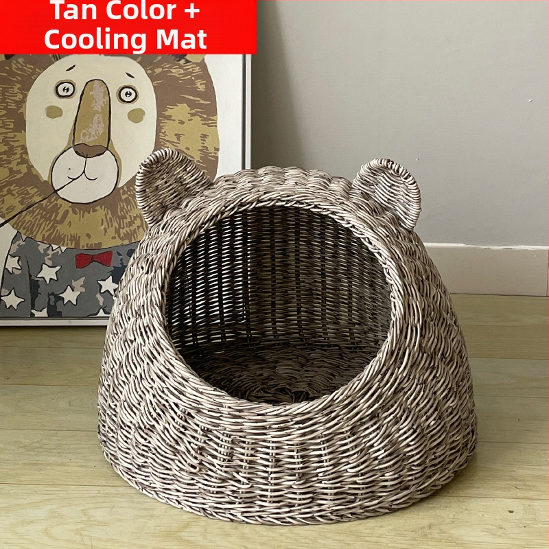 Imitacija ratana, perivo mačje gnijezdo, vila, poluzatvorena, univerzalna ljetna kućica za pse od ratana, prozračna, za četiri godišnja doba, generacija dlake